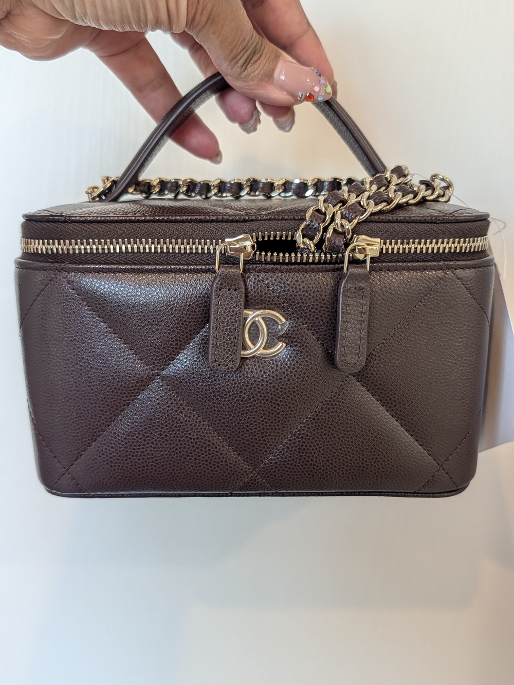 Chanel 2026 Caviar Quilted Vanity Case Handbag in Dark Brown
